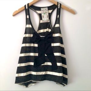 ** Black and white striped tank with black bow
